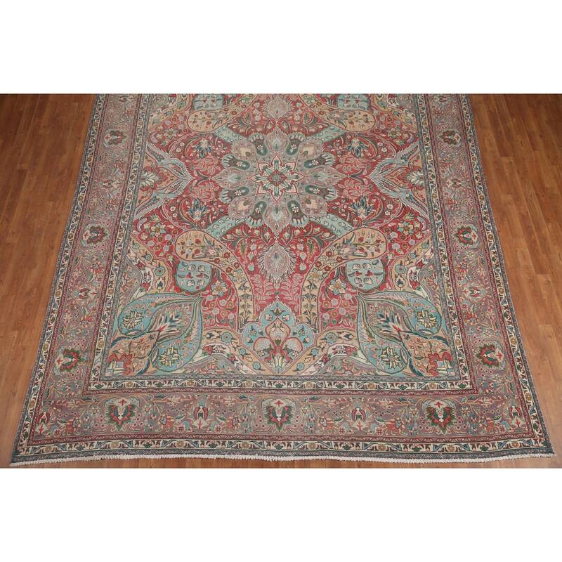 Hand Knotted Oriental 100% Wool Carpet Traditional Floral Red Tabriz Area Rug - 12' 8'' X 9' 8''