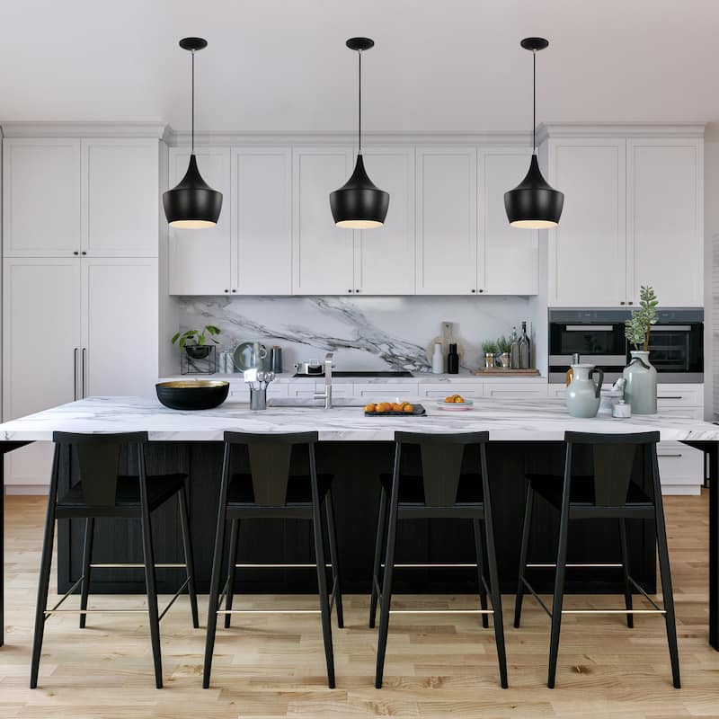 1-Light Matte Black and Brushed Nickel Pendant With Metal Shade