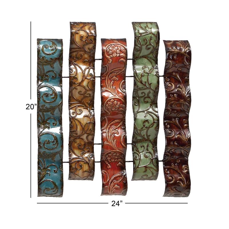 Multi Colored Metal 5 Wavy Panels Abstract Home Wall Decor with Embossed Details