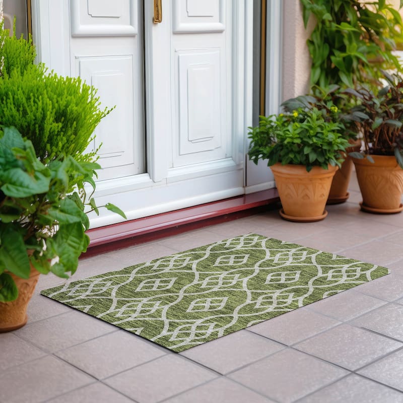 Machine Washable Indoor/ Outdoor Chantille Trellis Modern Rug - Olive - 1'8" x 2'6"