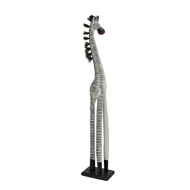 Zeckos 40 Inch Hand Carved / Painted Wood Zebra Sculpture Statue - 36 X 7.25 X 4.5 inches