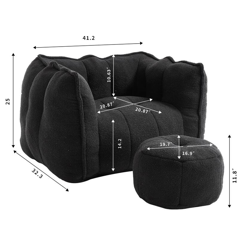 Oversized Chenille Bean Bag Chair Lazy Sofa with Armrests and Footrest for Living Room Bedroom Lounge