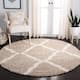 SAFAVIEH Dallas Shag Giusy Trellis 1.5-inch Thick Rug - 8' x 8' Round - Beige/Ivory