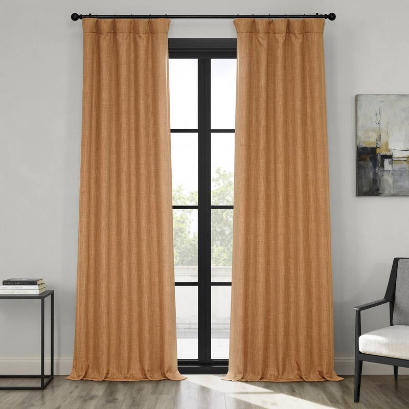 Exclusive Fabrics Textured Faux Linen Room Darkening Curtains for Bedroom & Living Room Curtains (1 Panel) - 50 X 84 - Butterscotch