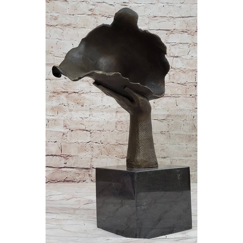 Disembodied Head Resting On Hand Bronze Statue Sculpture Surrealism Abstract Modern Art Dali
