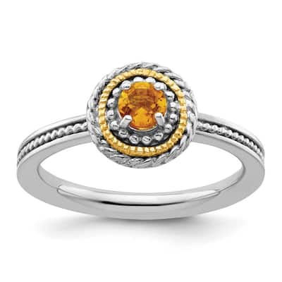 Curata 925 Sterling Silver Teal 14k Gold Two-tone Citrine Vintage Ring