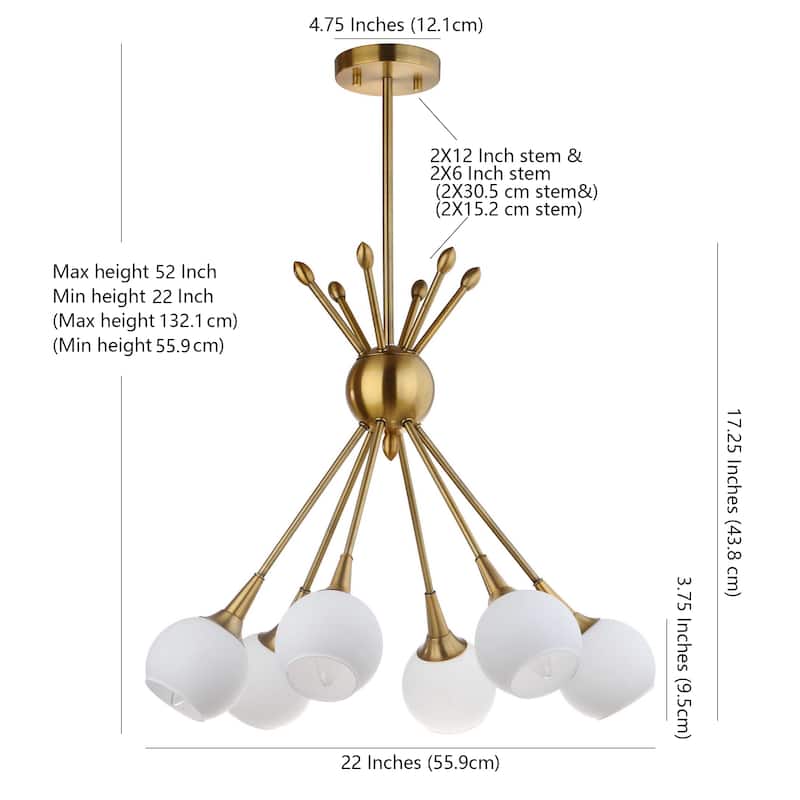 SAFAVIEH Lighting Huang Adjustable 6-Light Brass Gold Pendant - 22" W x 22" D x 18-54" H - Brass Gold - 22Wx22Dx54H