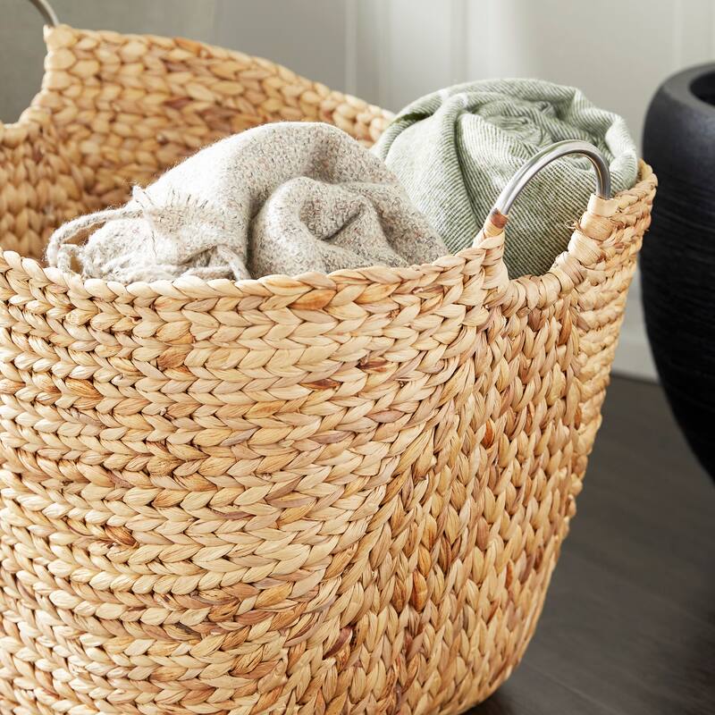 Seagrass Handmade Large Woven Decorative and Functional Storage Basket with Handles - Brown, White, Black