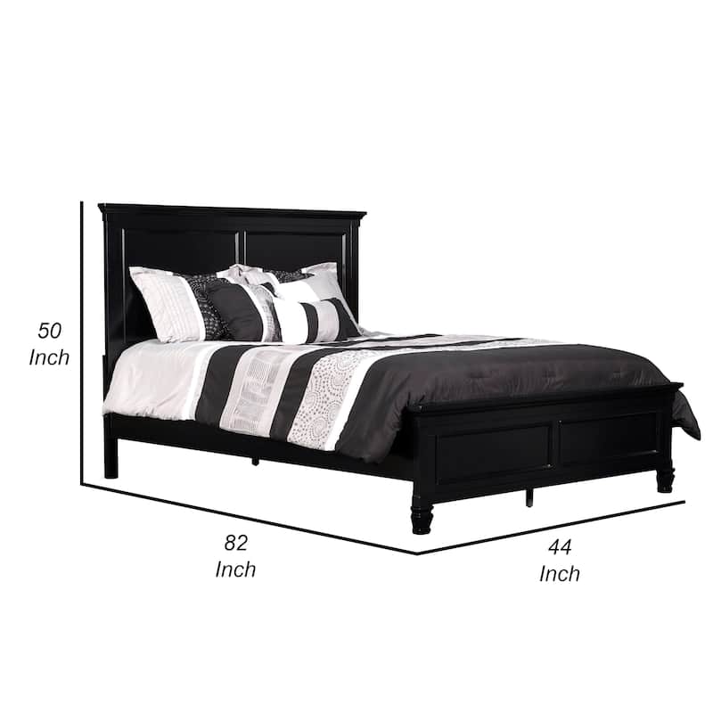 Umi Twin Size Bed, Classic Panel Design with Molded Details, Black Wood