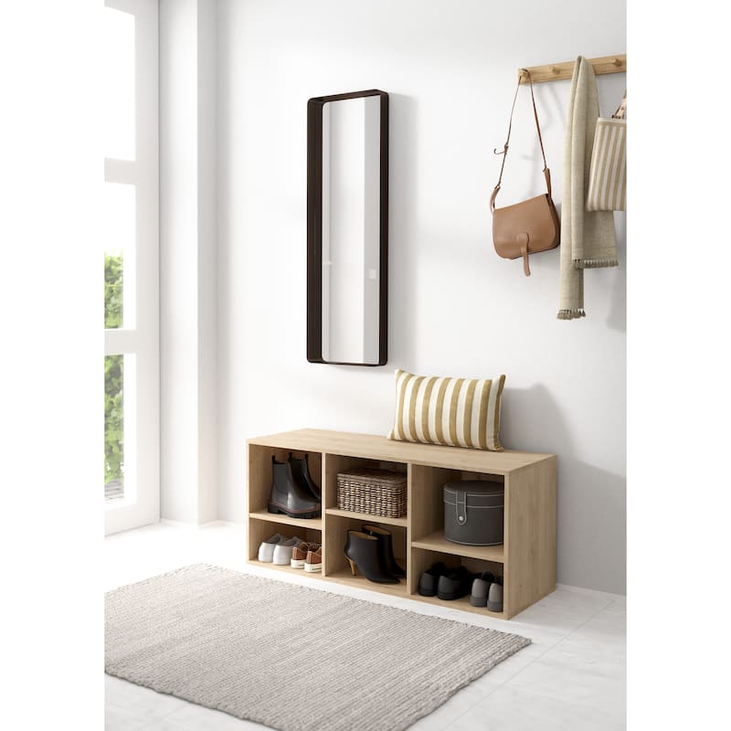 Porch & Den Hyper 6 Cubby Bench, Jackson Hickory