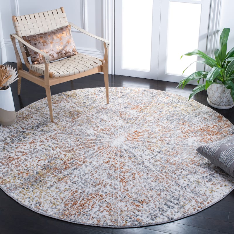 SAFAVIEH Aston Nedea Abstract Burst Rug - 6'7" Round - Ivory/Grey
