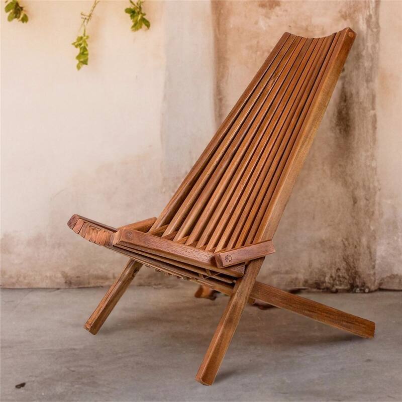 Outdoor Patio Solid Wood Portable Folding Armless Chair for Camping - Natural