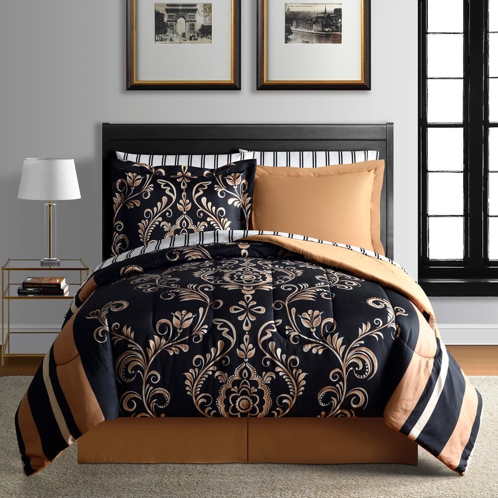 Lanwood Home Sabrina Reversible 8-Piece Bed-in-A-Bag Comforter Set