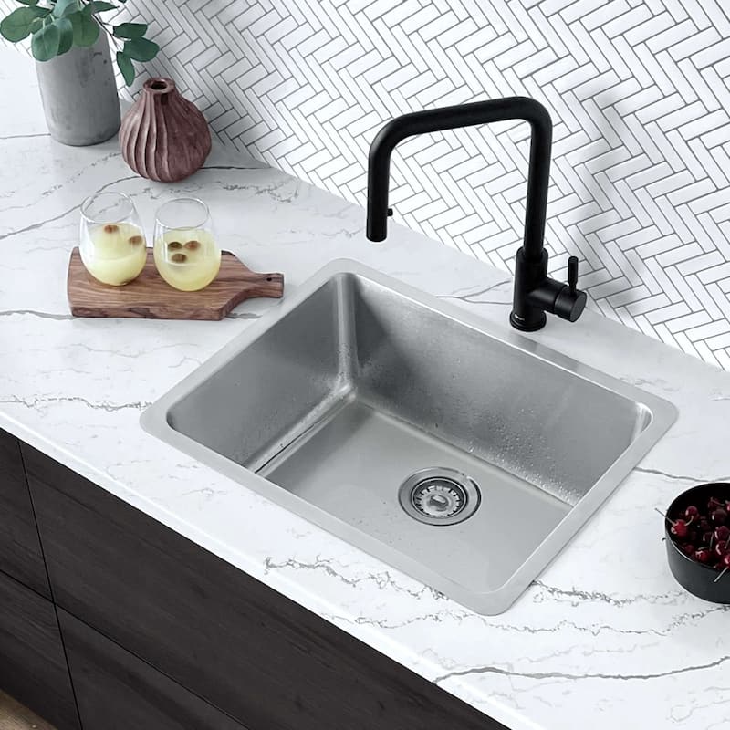 STYLISH 20.5 inch Single Bowl Undermount and Drop-in Stainless Steel Kitchen Sink - 20.5" x 18" x 9" - Brushed Stainless Steel