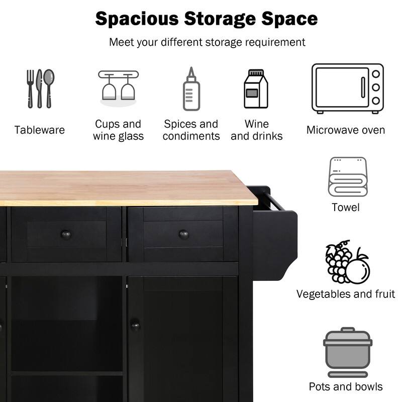 Rolling Kitchen Island Cart with Drop-Leaf Countertop, Kitchen Island on 5 Wheels with Cabinet and 3 Drawers for Dining Room