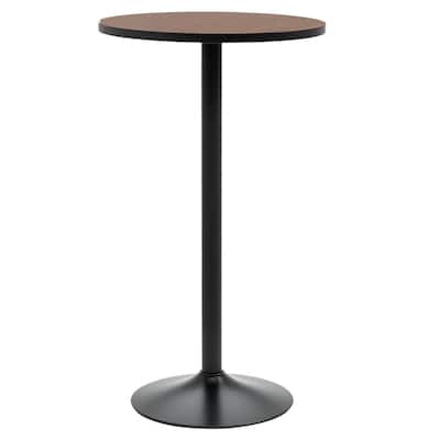 Rustic Round Bar Table with Steel Base and Polished Wood Top for Cafe or Home - 24"(Dia) x 42"H