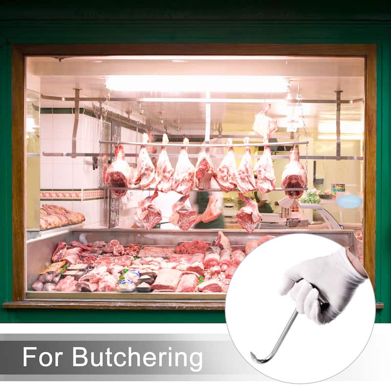 12"(300mm) T-Handle Meat Boning Hook, Galvanized T Hooks for Butcher - Silver Tone