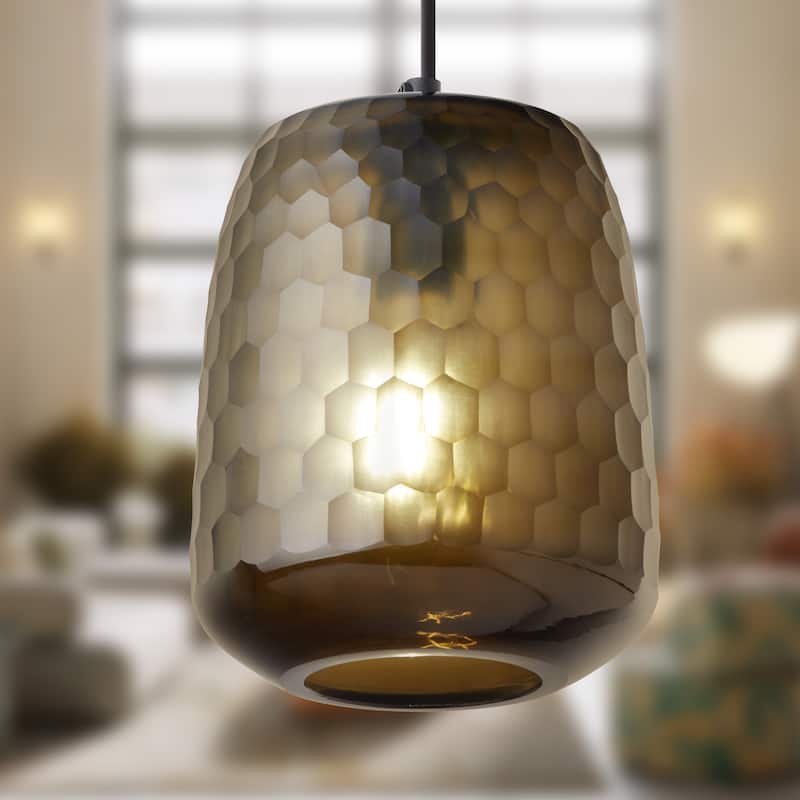 Beverly River of Goods Black Metal and Hand-Blown Glass Globe 7-Inch Pendant Light with Adjustable Hanging Cord - 7" x 7" x 64"