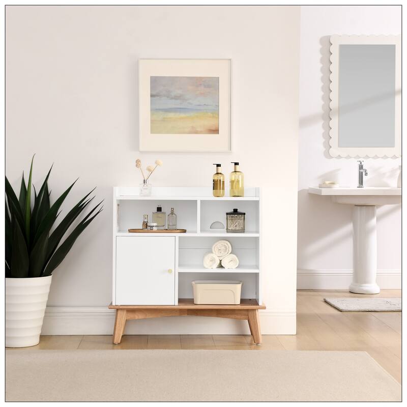 Colorblocking Storage Cabinet with Solid Wood Base