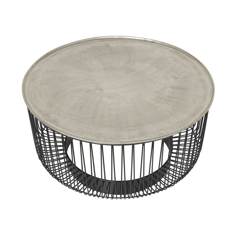 Black Aluminum Open Frame Wire Geometric Coffee Table with Silver Aluminum Top