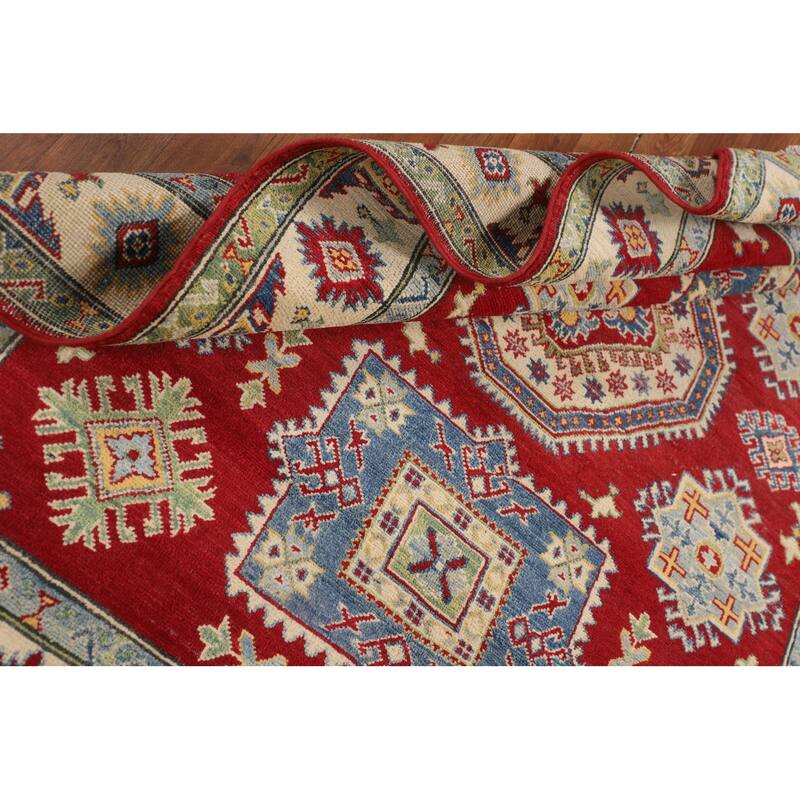 Red Kazak Oriental Area Rug Handmade Geometric Wool Carpet - 5'1" x 6'9"