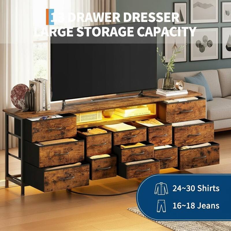 70 Inch Long Dresser TV Stand, Wide 13 Chest, up to 80 Inch