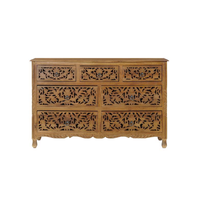 Florence Solid Mango Wood 7-Drawer Dresser Bedroom Storage Assembled - Brown