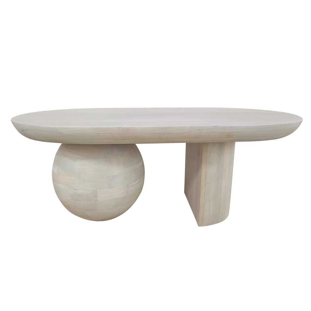 38 Inch Coffee Table, Oblong Mango Wood Top with a Modern Ball Leg