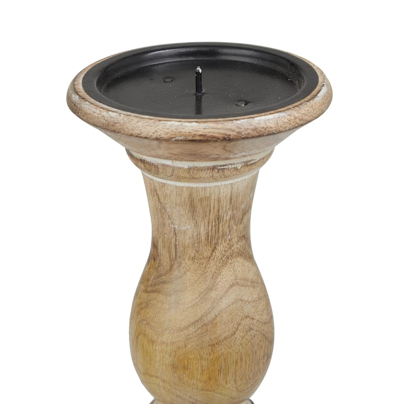 Wood Decorative Candle Holder - Set of 3 Dark Brown, Light Brown, Gray, Black - Roche River Decor