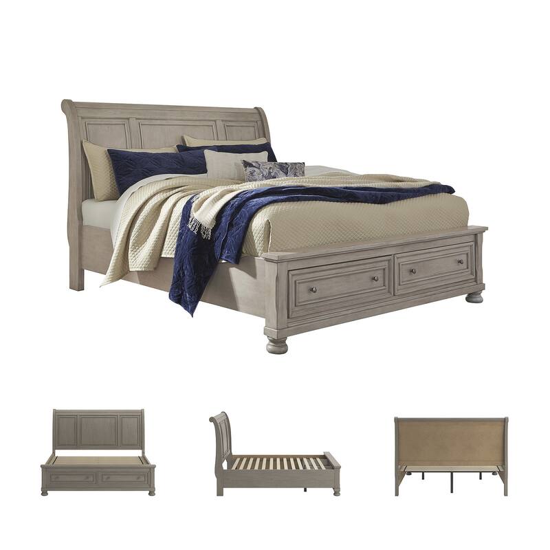 Lettner Light Gray Sleigh Bed with Storage