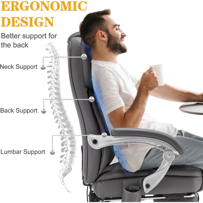 EROMMY Ergonomic Heated Massage Office Chair with Lumbar Support, Reclining Backrest, 2/4/6-Point Massage