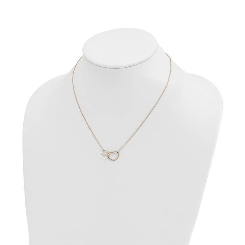 Curata 14k Yellow Gold Polished Double Love Heart Necklace, 17"