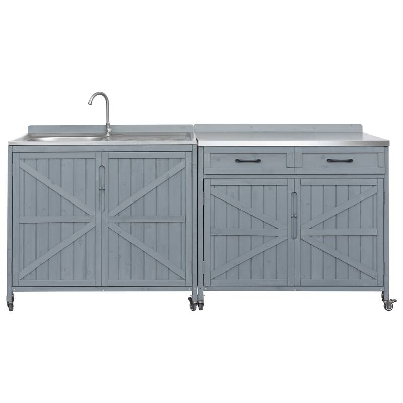 39.4" Outdoor Kitchen Island with Stainless Table Top, with One Large Drawer, Internal Storage Racks & 4 Wheels