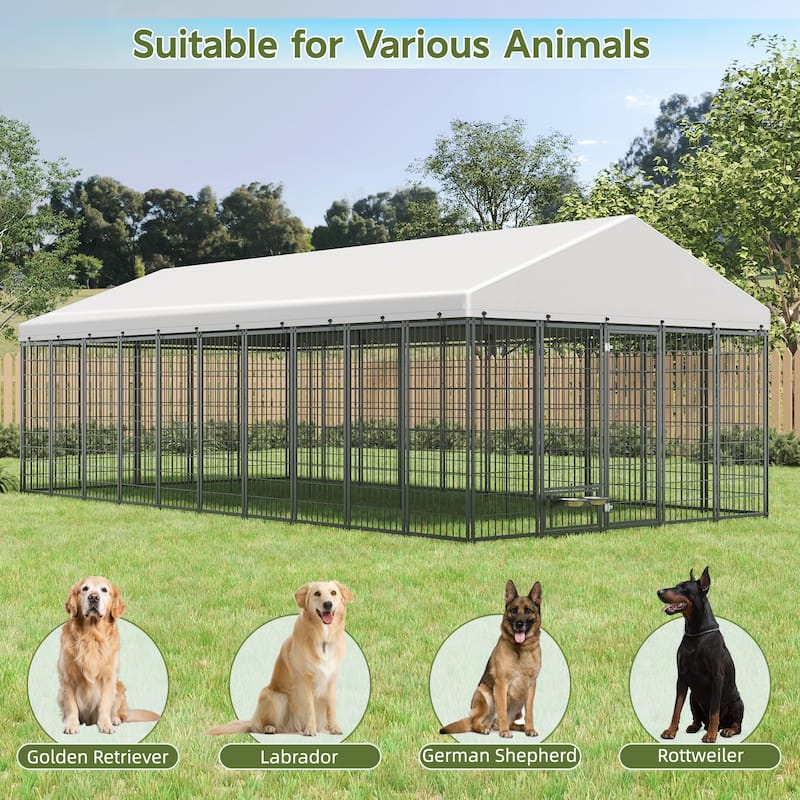 GDF Studio - Ironhaven Max Outdoor Dog Kennel with Feeding Station - Black