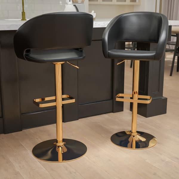 slide 2 of 16, Modern Upholstered Adjustable-Height Barstools (Set of 2) Black