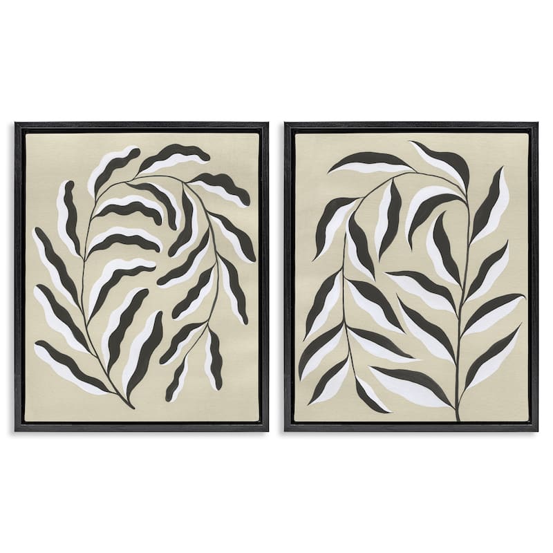 Stupell Midcentury Mod Botanicals Framed Floater Canvas Wall Art Design By Grace Popp (Set of 2) - 25 x 31 - Black
