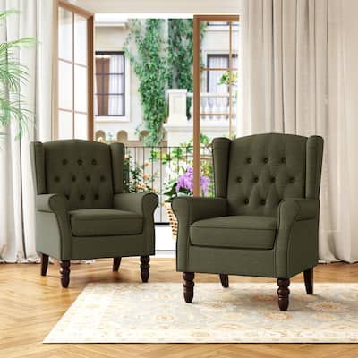 Tufted Wingback Upholstered Accent Chairs Set of 2