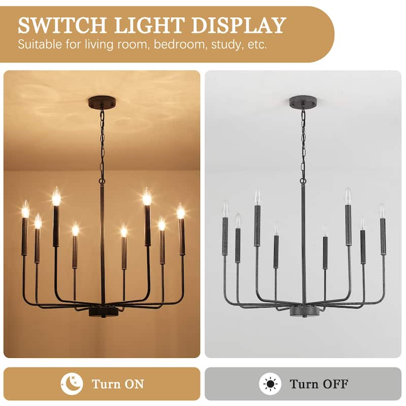 8-Light Modern Farmhouse Candle Chandelier for Kitchen Island Living Dining Room Bedroom