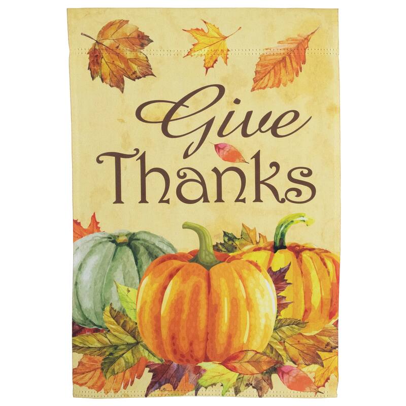 Pumpkins and Leaves "Give Thanks" Fall Harvest Outdoor Garden Flag - 18" x 12.5" - 18" x 12.5"