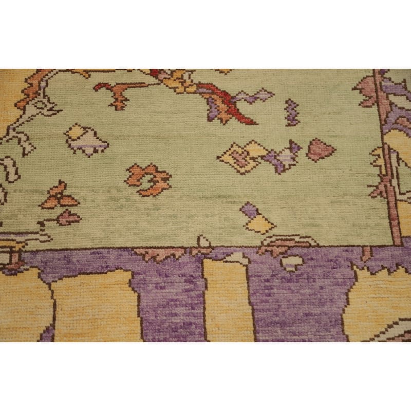 Hand Knotted Oriental 100% Wool Carpet Transitional Geometric Green Oushak Area Rug - 7' 8'' X 5' 11''