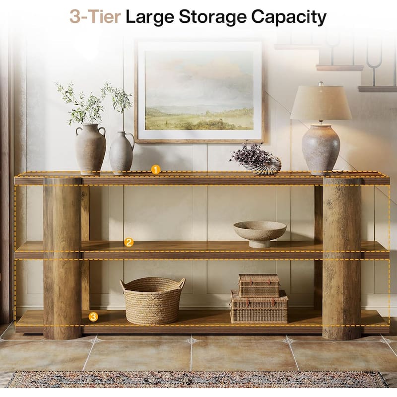 70.87" Wooden 3-Tier Long Console Table for Living Room, Hallway Foyer, Entryway. Farmhouse Sofa Table Behind Couch