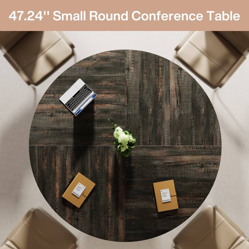 47 Inch Round Conference Table with Metal Base - 47.24" W x 47.24" D x 29.92" H