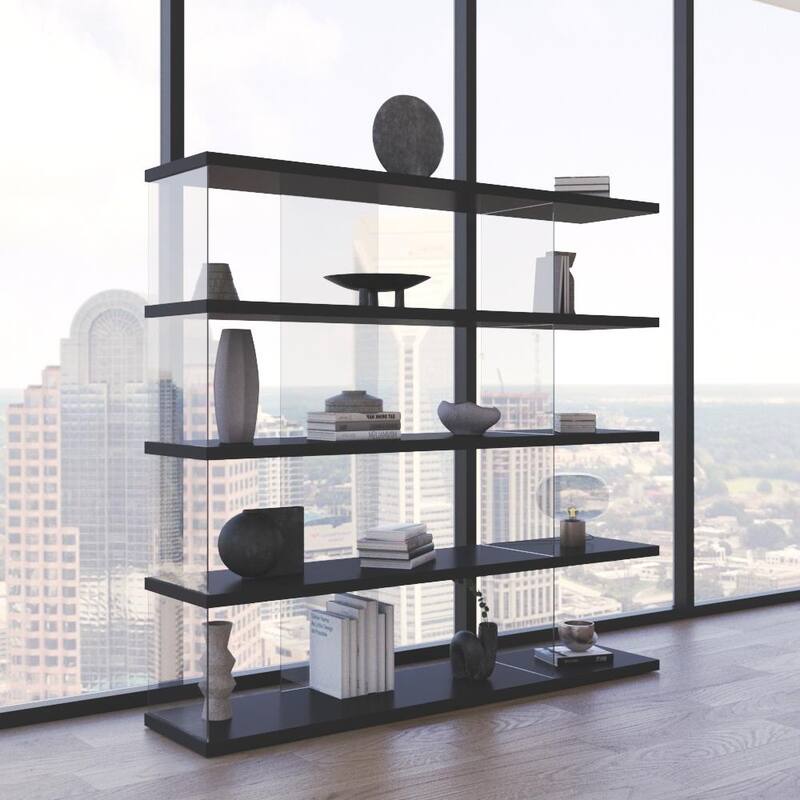 Meble Furniture Gravity Large Freestanding Bookcase - 71" Wide x 66" Tall Modern Open Shelf Storage Unit, Matte Finish