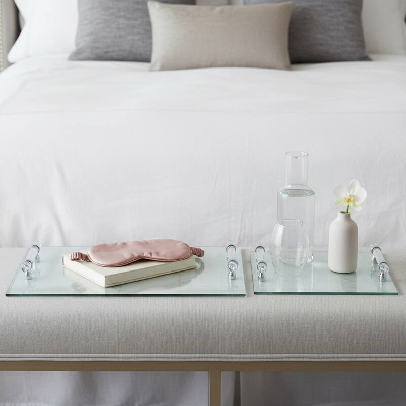 Decorative Pattern Glass Tray with Handles - Chic Home Decor - Accent Tray