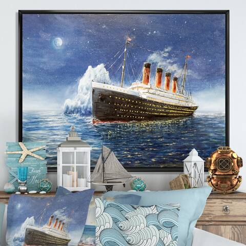 Designart 'Titanic Illustration Painting' Nautical & Coastal Framed Canvas Wall Decor