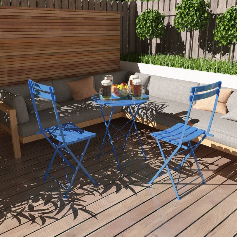 3-Piece Blue Steel Outdoor Serving Bar Set