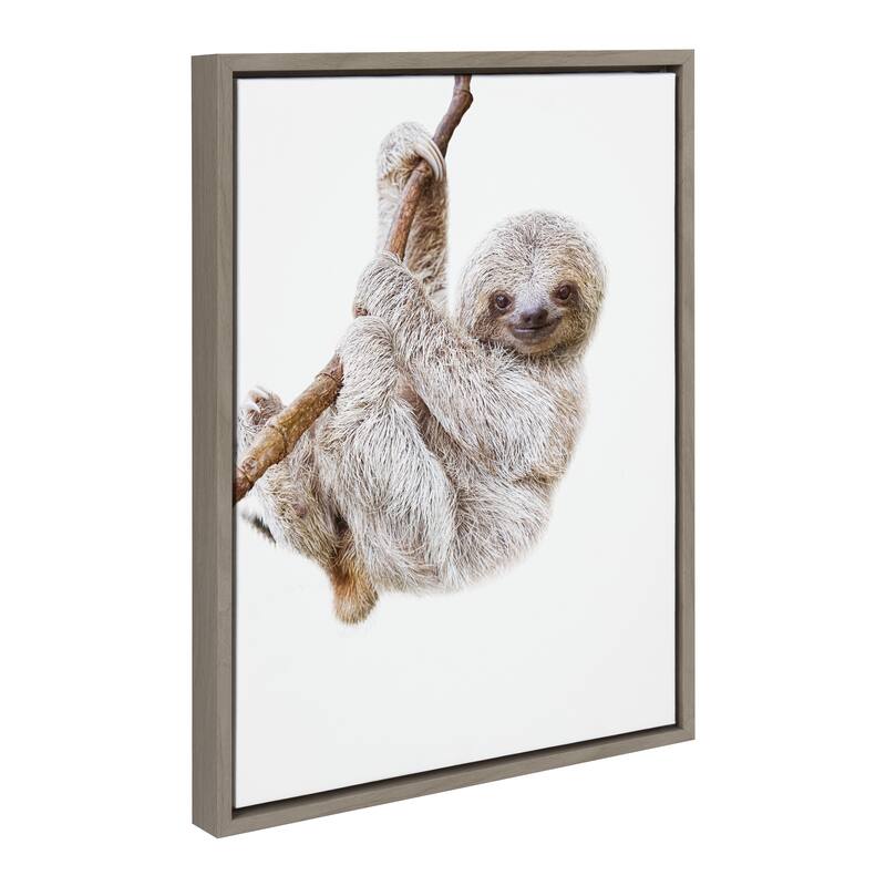 Kate and Laurel Sylvie Baby Sloth Hanging Around Framed Canvas by Amy Peterson Art Studio - 18x24 - Grey