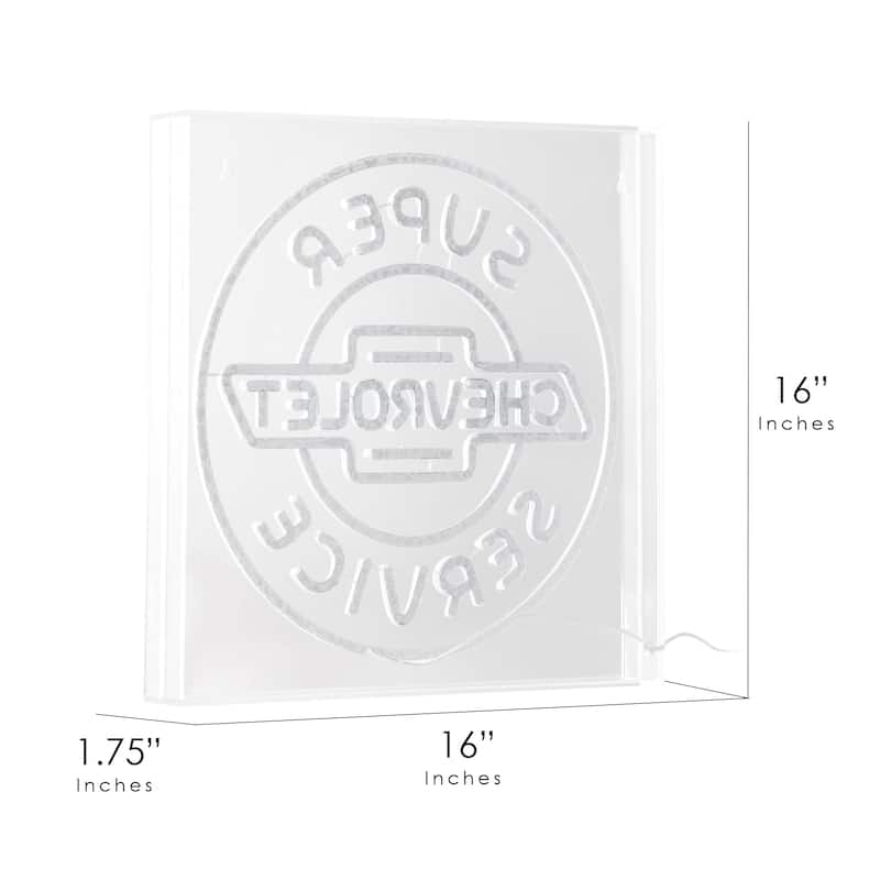Licensed Chevrolet Super Service Acrylic LED Wall Decor Sign - 16" x 16" - 16" x 16"