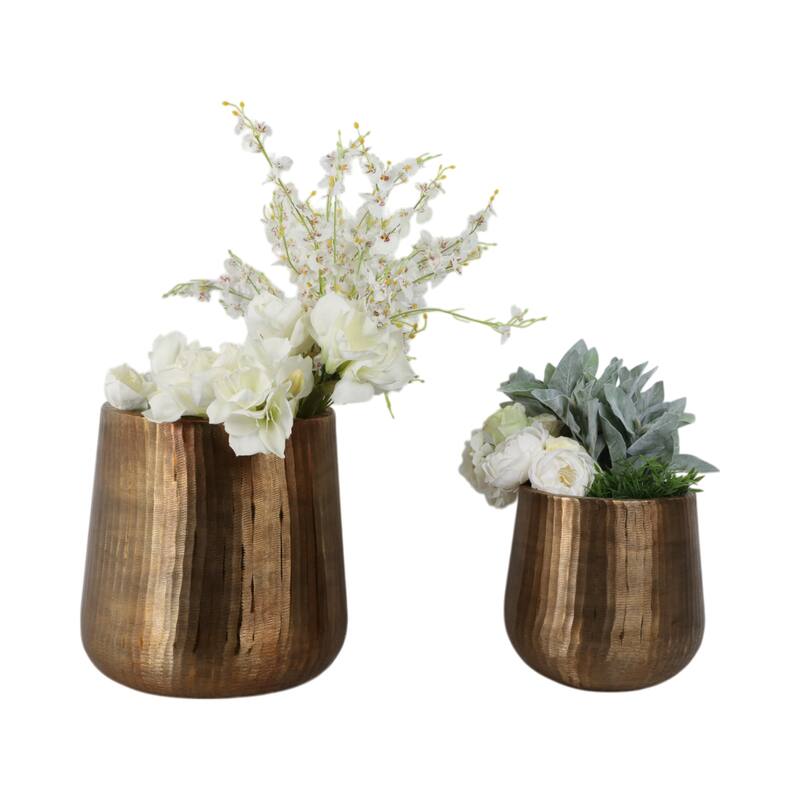 Metal Planters Hand-Hammered Texture (Set of 2) - 16", 12" Bronze - 17" x 17" x 16"
