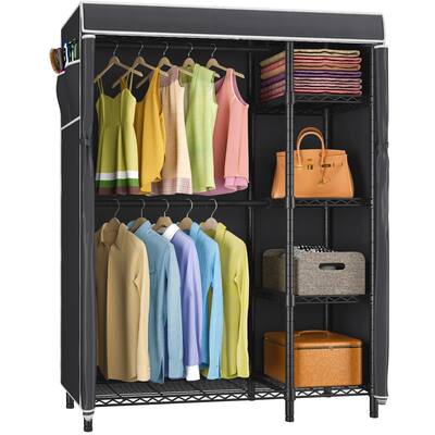 V7C Heavy Duty Basic Garment Rack with Cover Portable Closets, Shelves Metal Freestanding Closet Wardrobe, Max 670lbs